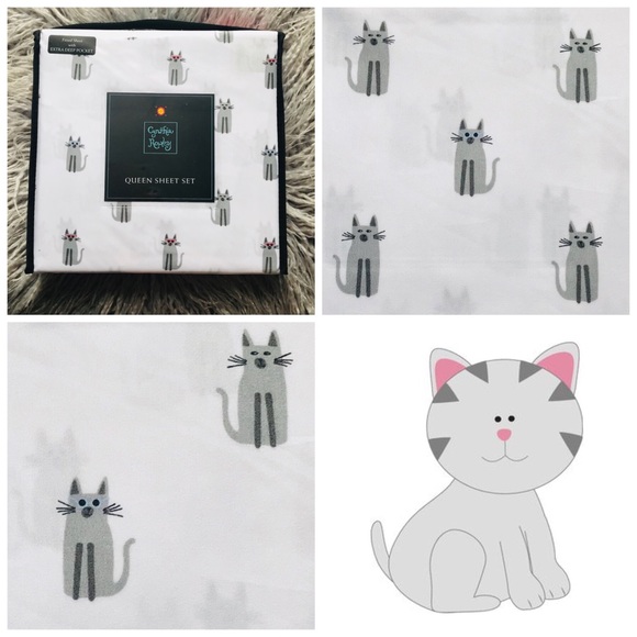 Cynthia Rowley Bedding Cynthia Rowley Gray Sketch Kitty Cat Queen